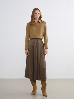 Beli Lastikli Saten Kad?n Pileli Etek