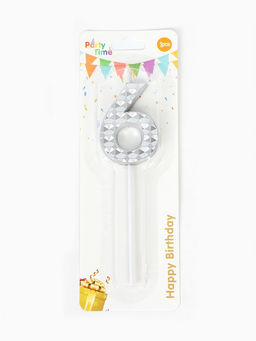 Цена за 3 шт. Свеча для торта «Элемент», цифра 6, серебро