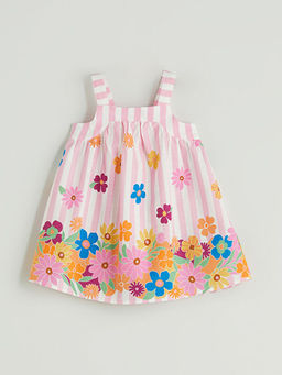 ?i?ekli K?z ?ocuk Keten Kar???ml? Elbise