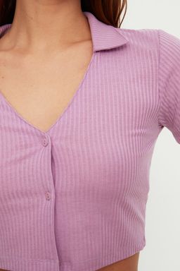 Trendyolmilla Lila Fitilli Crop Sortlu Orme Pijama Tak?m? THMSS22PT0308  фото 12