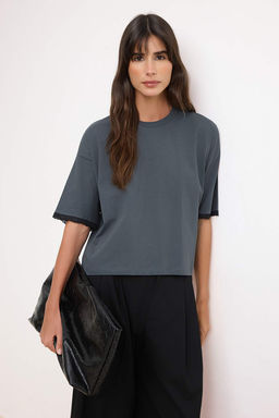 Ekru Duz Boxy Bisiklet Yaka Reglan Kol K?sa %100 Pamuk Orme T-Shirt TWOSS26TS00170 - Trendyolmilla фото 5