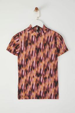 Trendyolmilla Lacivert Burumcuk/Dokulu Dik Yaka Bask?l? Orme Bluz TWOSS25BZ00396  фото 5