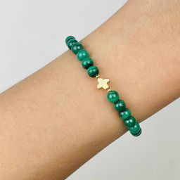 Браслет из Малахита со вставкой "Крестик" 16 см