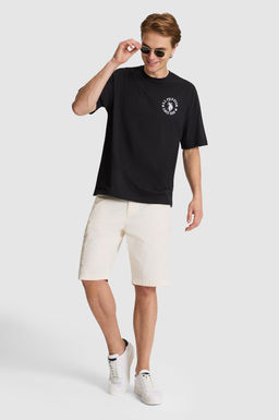 Erkek Siyah Oversize Fit Bisiklet Yaka Ti__rt