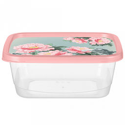 Контейнер для продуктов пластмассовый 1,5л, 19,7х15,1х8см, прямоугольный, с декором "Сад пионов", розовый (Россия)