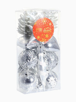 Ёлочные игрушки набор 12 шт. Праздничный хоровод 4 см, серебро - Зимнее волшебство фото 10
