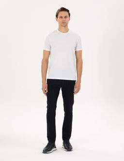 Lacivert Slim Fit _izgili Kanvas Pantolon