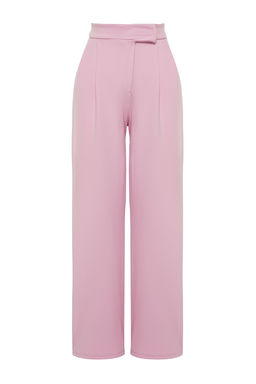 Pembe C?rt C?rt Kapamal? Yuksek Bel Pileli Wide Leg/Genis Kesim Orme Pantolon TWOAW24PL00177