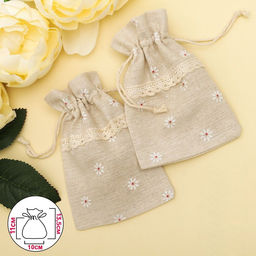 Цена за 50 шт. Мешочек подарочный «Ромашка», лён, 10×13.5 см, цвет кремовый