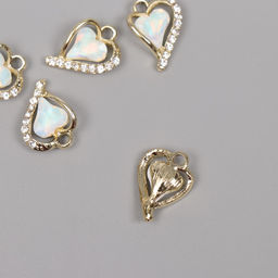 Цена за 5 шт. Декор для творчества металл, стразы «Изогнутое сердце», золото, белый, 1.8×1.3×0.5 см