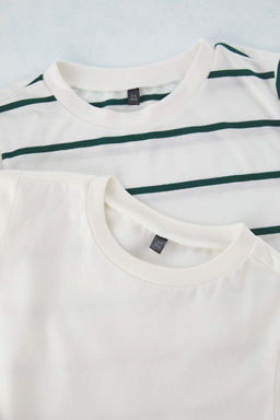 Antrasit-Ekru 2li Erkek Cocuk Basic-Cizgili Regular Kal?p K?sa Kol Orme T-Shirt TKDSS25TS00025 - Trendyolmilla фото 3