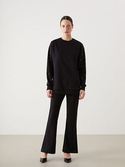 Bisiklet Yaka Parlak Ta?l? Kad?n Kal?n Sweatshirt Tunik