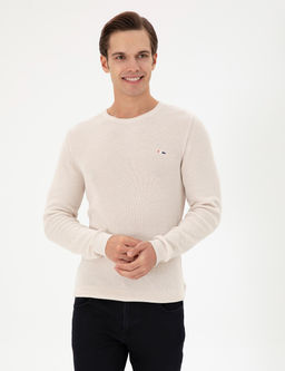 Erkek Slim Fit Bisiklet Yaka Krem Basic Kazak - U.s. polo assn фото 3