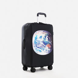 Чехол на чемодан на колёсах, 24" (M), с принтом, чёрный/голубой