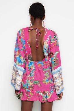 TRENDYOLMILLA Cicek Desenli Mini Dokuma Volanl? %100 Pamuklu Plaj Elbisesi TBESS23EL00030  фото 6