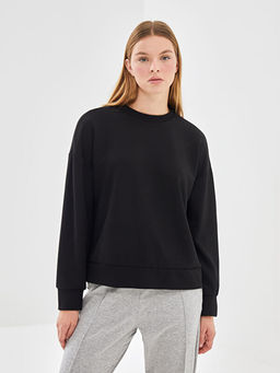 Bisiklet Yaka D?z Oversize Kad?n Sweatshirt