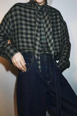 GINGHAM SHIRT WITH SCARF ZW COLLECTION - Zara фото 11