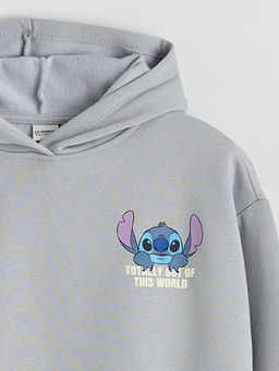 Stitch Bask?l? K?z ?ocuk Kal?n Sweatshirt
