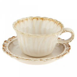 "Янтарь" Чашка фарфоровая 300мл, д11,2см, h6,5см, с блюдцем д15,5см, h2,4см, глянцевая глазурь, фигурная, с деколью, отводка (Китай)