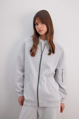 Бомбер-бомбер с воротником-стойкой Мягкий пушистый кардиган - Defacto фото 2