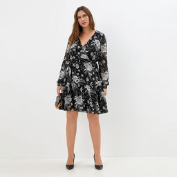 Платье женское короткое MIST plus-size, чёрное, размер 50, принт цветочный
