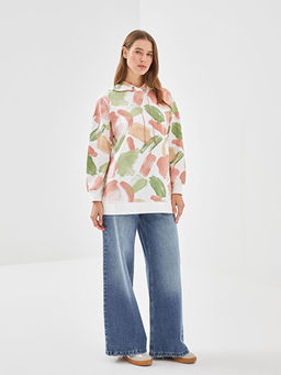 Kap??onlu Desenli Kad?n Sweatshirt Tunik