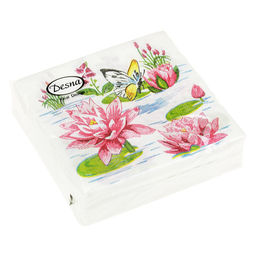 Салфетки бумажные Desna Design 24х24см, 1 слойные, 40 штук в упаковке, 100% целлюлоза, Лилии у озера (Россия)