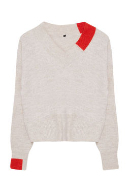 Bej Yumusak Dokulu Atk?l? Triko Kazak TWOAW25KZ00205