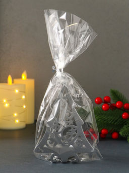 Подсвечник на 1 свечу Ёлка новогодняя со звёздами, металл, серебряный, 6.6?9?12.5 см