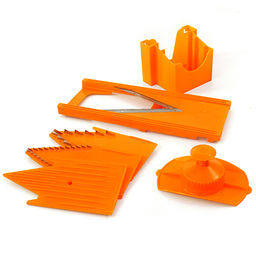 Овощерезка пластмассовая 6 предметов, корпус с V-образным ножом, вставка 3 предмета, ползун, контейнер для хранения вставок (Россия)