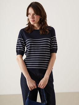 Bisiklet Yaka ?izgili Kad?n Triko Kazak