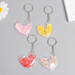Цена за 12 шт. Брелок для ключей на кольце «Сердечко», пластик с глиттером, 5.2×4.8 см, МИКС