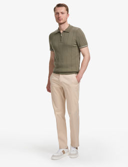 Haki Slim Fit %100 Pamuk Fermuarl_ Polo Yaka Triko Ti__rt
