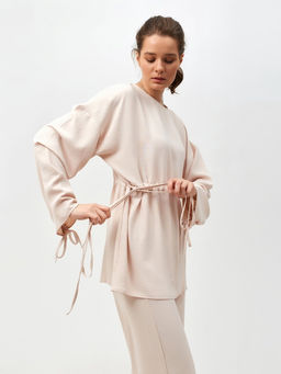 Костюм женский (туника, брюки) MINAKU: Casual Collection, размер 52, бежевый