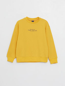 Bisiklet Yaka Bask?l? Uzun Kollu Erkek ?ocuk Sweatshirt