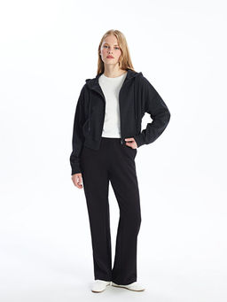 Kap??onlu D?z Oversize Kad?n Fermuarl? Sweatshirt