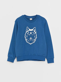 Bisiklet Yaka Bask?l? Uzun Kollu Erkek ?ocuk Sweatshirt