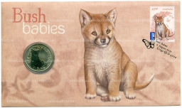 1 доллар 2011 года Австралия Детеныши диких животных Динго (в конверте с почтовой маркой)