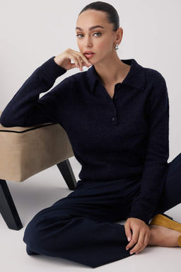 Wardrobe Essentials Lacivert Alpaka Yunu Kar?s?ml? Premium/Ozel Iplik Triko Kazak | TWOAW26KZ00002