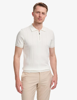 Ekru Slim Fit %100 Pamuk Fermuarl_ Polo Yaka Triko Ti__rt