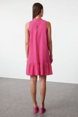 Pembe Rahat Kesim Kolsuz Mini Dokuma Elbise TWOSS22EL00139