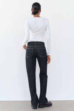 LONG SLEEVE WASHED EFFECT RIBBED T-SHIRT - Zara фото 4