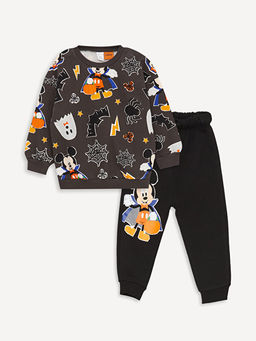 Bisiklet Yaka Uzun Kollu Mickey Mouse Bask?l? Erkek Bebek Sweatshirt ve E?ofman Alt 2li Tak?m