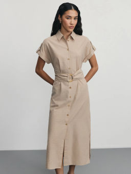 Платье миди из фактурной ткани на поясе / Zarina  фото 2