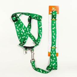 Комплект капроновый Косточки и лапки, поводок 120 х 1,5 см, ОГ 30-44 см, зелёный - Пижон фото 7