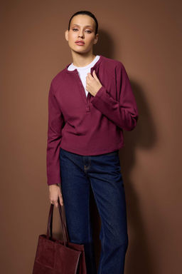 Antrasit Cift Gorunumlu Regular/Normal Kal?p Yar?m Patl? Selanik Kal?n Orme Bluz TWOAW26BZ00252 - Trendyolmilla фото 5