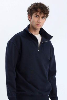 Relax Fit Dik Yaka Fermuarl? Basic Duz Kal?n Sweatshirt - Defacto фото 5