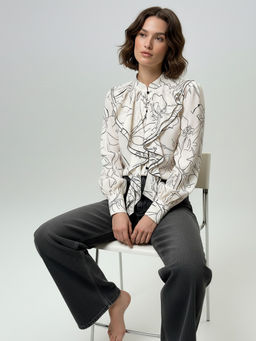 Блузка с отлетными рюшами OD-914-6 молочный с черным