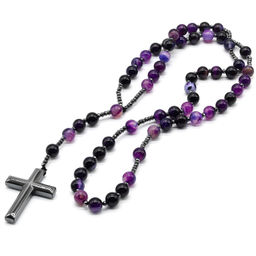 Четки православные с крестом 50 бусин из агата фиолетовый