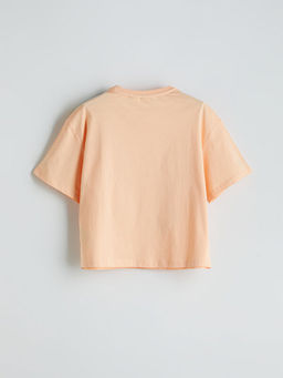 Bisiklet Yaka Stitch Bask?l? K?z ?ocuk Crop Ti??rt